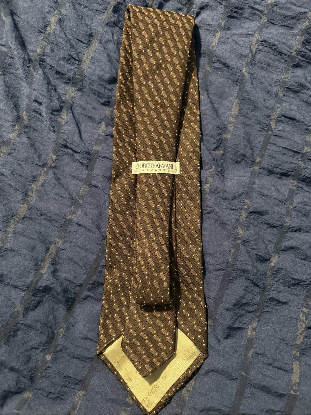 Giorgio Armani Brown Silk Tie with Gold Dot Motif